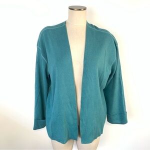 Vittadini Teal Open Front Loose Sleeve Cardigan Sweater Medium Made in the USA
